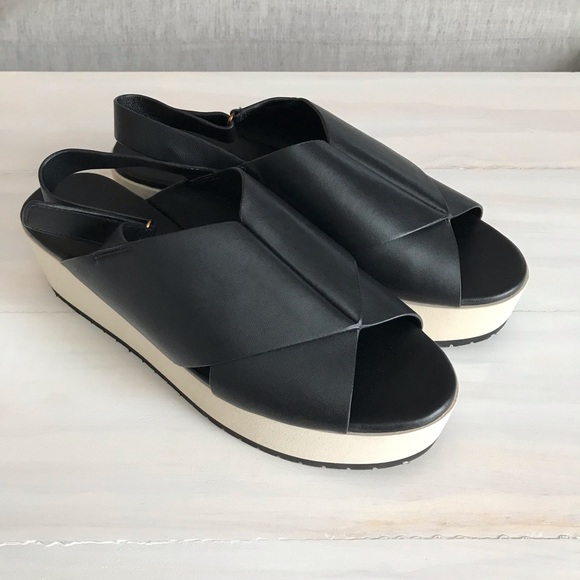 Vince Jenaya Platform Sandals Black Leather Open Toe Adjustable Strap Size 9.5 - Picture 2 of 8